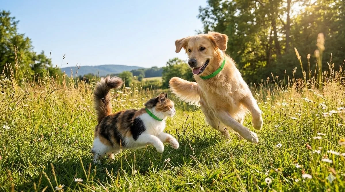 Dog and cat enjoying a safe outdoor space together