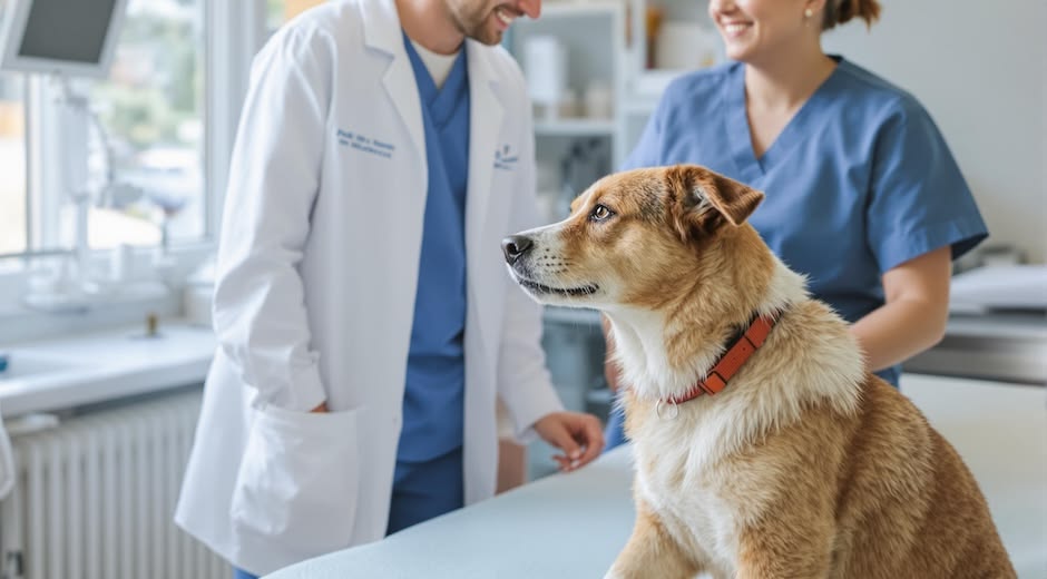 Dog receiving attentive veterinary hygiene care